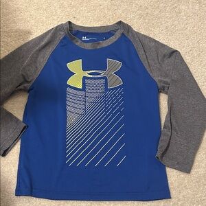 Under Armour Blue Raglan Long Sleeve Logo Tee with Gray Sleeves